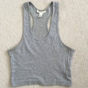 Gray Ribbed Racerback Crop Tank Top - size M